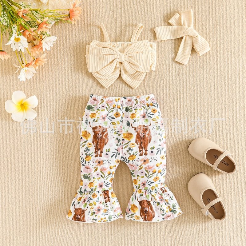 Summer New Sisters Outfit Bow Suspenders Short Top And Trousers Suit $19.65 Dana Fashion Color: Beige Suit Height: 100cm Baby Clothing Product information: Pattern: animal, solid color, flower Color: beige, light brown Suitable height: 80cm, 90cm, 100cm,