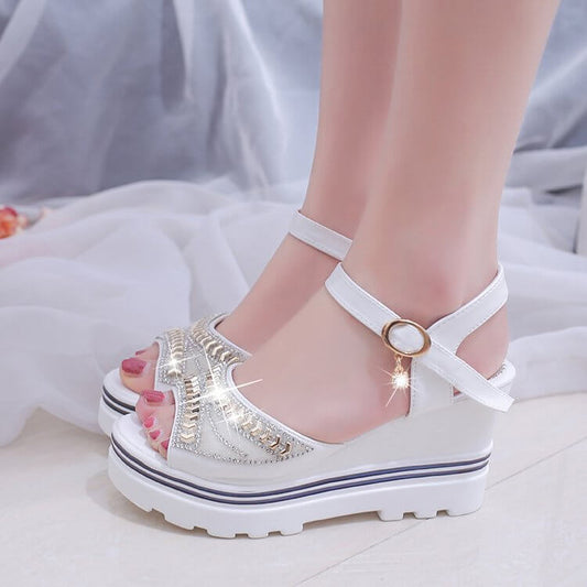 Summer New Solid Color Women's Sandals Wedge Rhinestone Waterproof $35.90 Dana Fashion Color: Blue Size: 35 Women's shoes Product information: Product Category: Casual Sandals Applicable age group: adult Upper material: artificial PU Style: leisure Toe sh