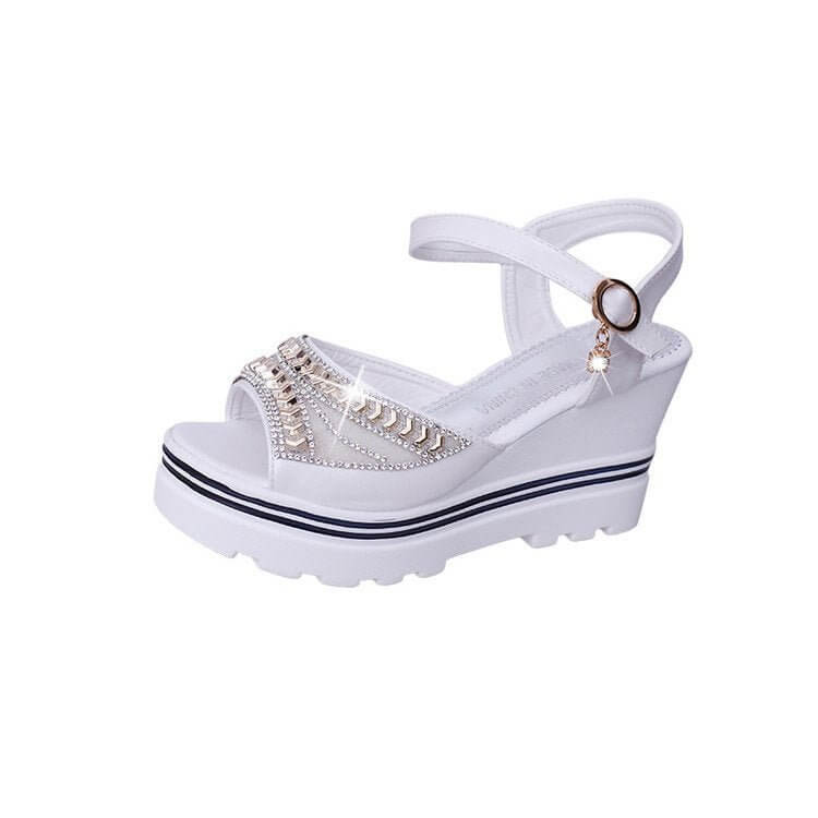 Summer New Solid Color Women's Sandals Wedge Rhinestone Waterproof $35.90 Dana Fashion Color: Blue Size: 35 Women's shoes Product information: Product Category: Casual Sandals Applicable age group: adult Upper material: artificial PU Style: leisure Toe sh