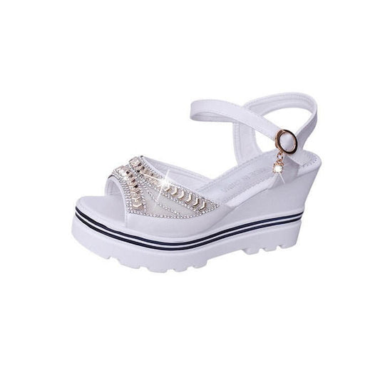 Summer New Solid Color Women's Sandals Wedge Rhinestone Waterproof $35.90 Dana Fashion Color: Blue Size: 35 Women's shoes Product information: Product Category: Casual Sandals Applicable age group: adult Upper material: artificial PU Style: leisure Toe sh