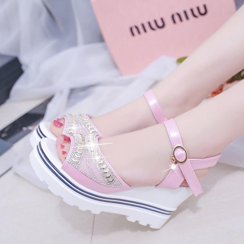 Summer New Solid Color Women's Sandals Wedge Rhinestone Waterproof $35.90 Dana Fashion Color: Pink Size: 35 Women's shoes Product information: Product Category: Casual Sandals Applicable age group: adult Upper material: artificial PU Style: leisure Toe sh