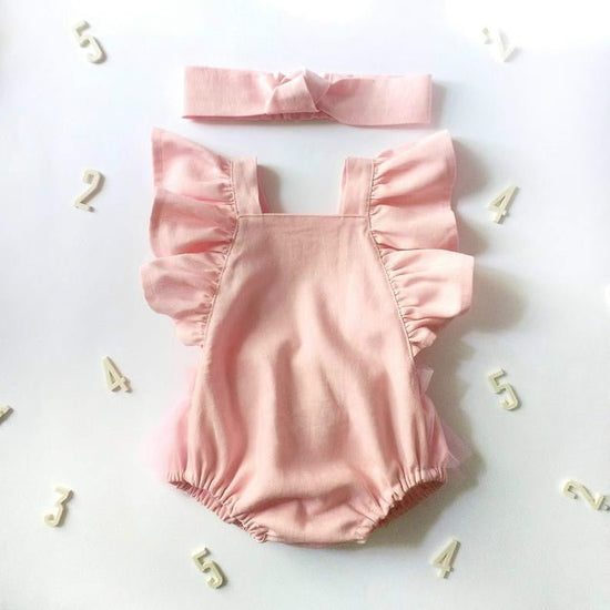 Summer Newborn Cotton And Linen Romper Pure Color Net Yarn Bow Baby Romper $25.36 Dana Fashion Color: Pink Size: 52CM Baby Clothing Product information: Sleeve: Sleeveless Whether hooded: not hooded Thickness: Thin section Main fabric composition: cotton