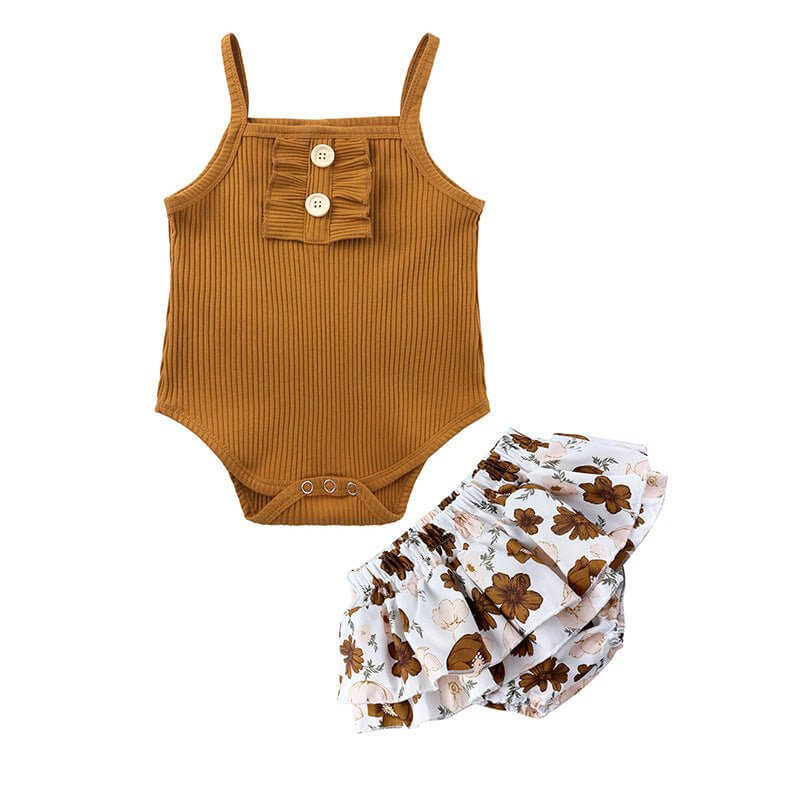 Summer sleeveless clothing suit $19.00 Dana Fashion Color: Coffee Size: 100cm Baby Clothing Fabric name: Cotton Main fabric composition: cotton Main fabric ingredient content: 95 (%) Closed style: pullover size length bust *2 waist *2 hip *2 70 38 24 21 3