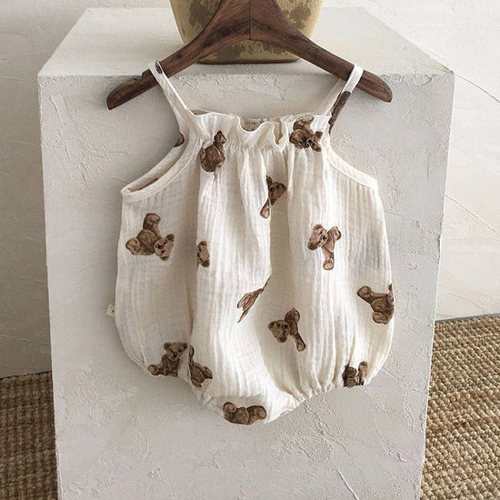 Summer Sling Jumpsuit For Boys And Girls $32.71 Dana Fashion style: Offwhite romper Size: 66cm Baby Clothing Product information： Sleeve: Sleeveless Hooded or not: removable with cap Thickness: Thin section Main fabric composition: cotton Main fabric ingr