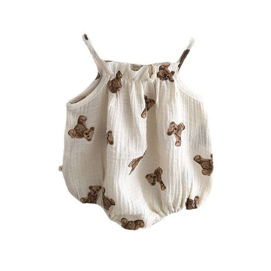 Summer Sling Jumpsuit For Boys And Girls $22.33 Dana Fashion style: Little bear hat one size Size: 66cm Baby Clothing Product information： Sleeve: Sleeveless Hooded or not: removable with cap Thickness: Thin section Main fabric composition: cotton Main fa