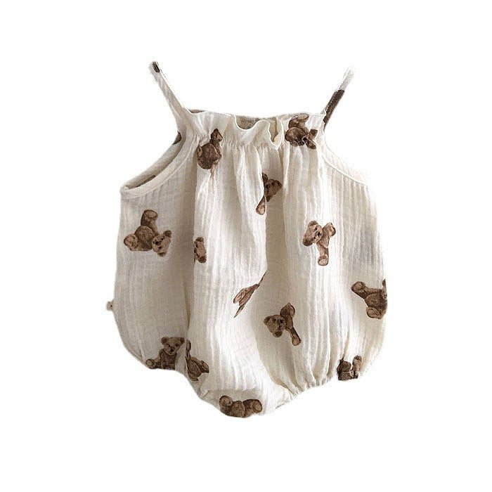 Summer Sling Jumpsuit For Boys And Girls $22.33 Dana Fashion style: Little bear hat one size Size: 66cm Baby Clothing Product information： Sleeve: Sleeveless Hooded or not: removable with cap Thickness: Thin section Main fabric composition: cotton Main fa