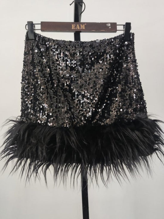 Summer Women's Fashion Sequin Feather Stitched Short Skirts $48.50 Dana Fashion Color: Black Size: L Women's clothing Product information: Applicable age: 18-24 years old Pattern: Solid color Style: Street Waist shape: High waist Color category: Rose red