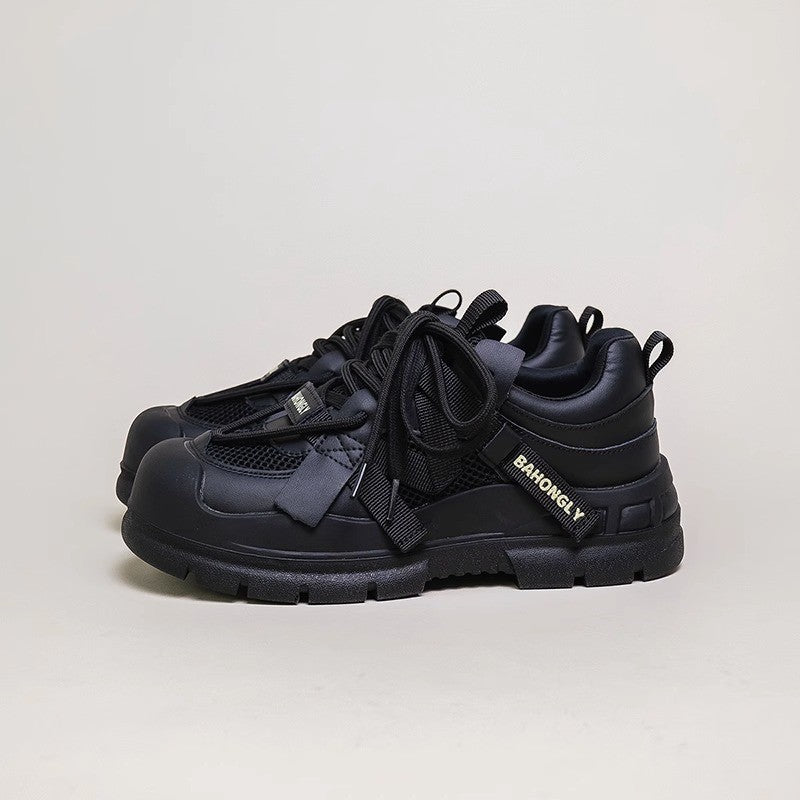Super Hot Mech Style Authentic Leather Clunky Sneakers $63.87 Dana Fashion Color: Apricot Black Size: 35 Women's shoes Product information: Color: apricot Black, Black Upper height: low top Heel height: mid heel (3-5CM) Heel shape: flat heel Size: 35,36,3