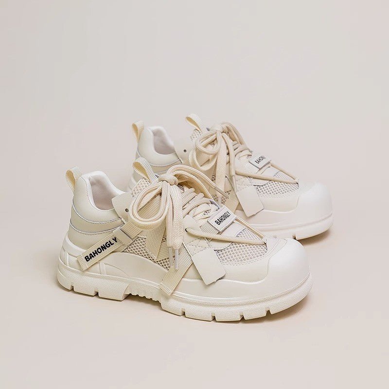 Super Hot Mech Style Authentic Leather Clunky Sneakers $63.87 Dana Fashion Color: Apricot Black Size: 35 Women's shoes Product information: Color: apricot Black, Black Upper height: low top Heel height: mid heel (3-5CM) Heel shape: flat heel Size: 35,36,3