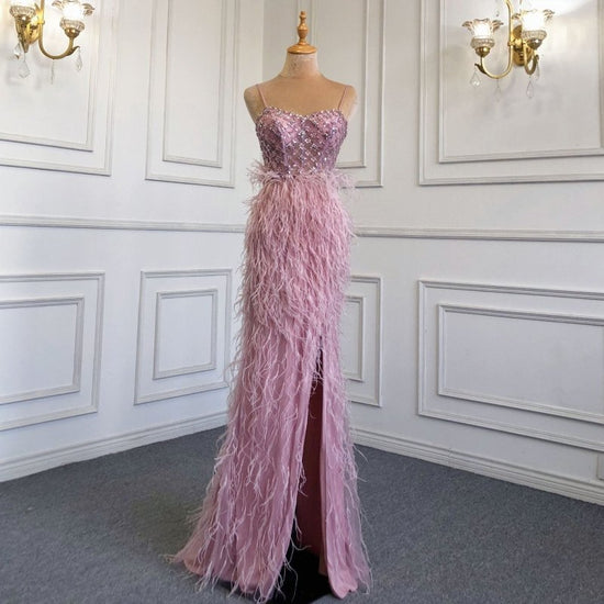 Suspender Feather Slim-fit Host Annual Party Banquet Engagement Dress $599.00 Dana Fashion Color: Pink Size: L Women's clothing Product information: Color: blue, pink, caramel Size: XS,S,M,L,XL,XXL, XXL,XXXXL Popular elements: Feather Fabric name: knitted