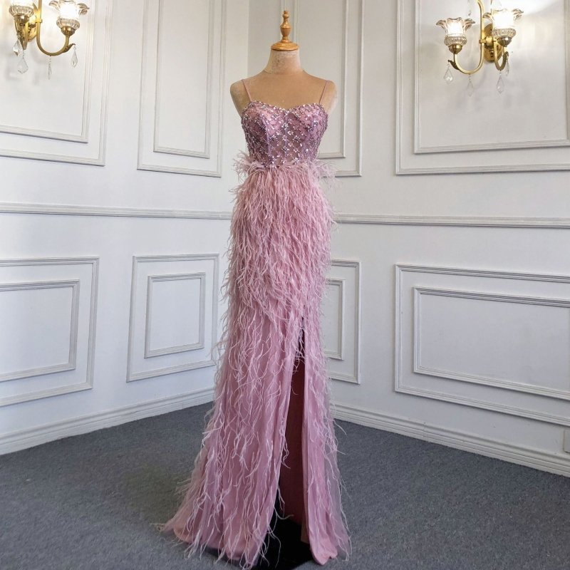 Suspender Feather Slim-fit Host Annual Party Banquet Engagement Dress $599.00 Dana Fashion Color: Pink Size: L Women's clothing Product information: Color: blue, pink, caramel Size: XS,S,M,L,XL,XXL, XXL,XXXXL Popular elements: Feather Fabric name: knitted