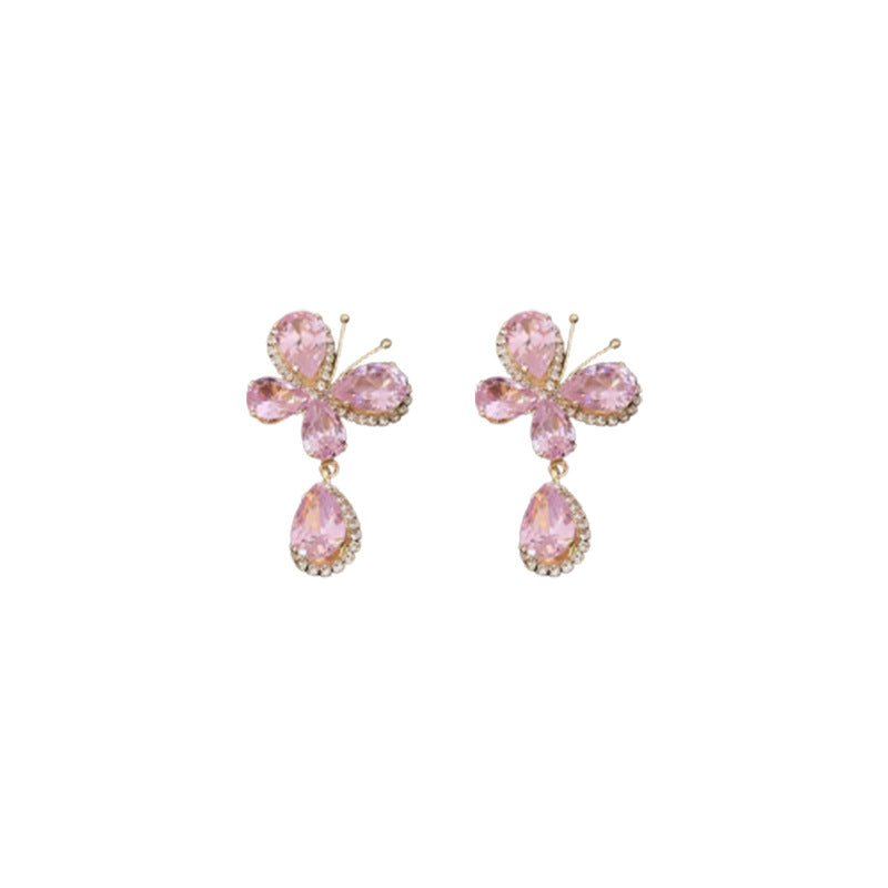 Sweet Light Luxury Rhinestone Zircon Butterfly Water Drop Silver Pin Earrings $14.50 Dana Fashion Color: Silver Needle Pink Women's Accessories Product information: Treatment Process: Diamond Color: Silver Needle pink butterfly water drop earrings Applica