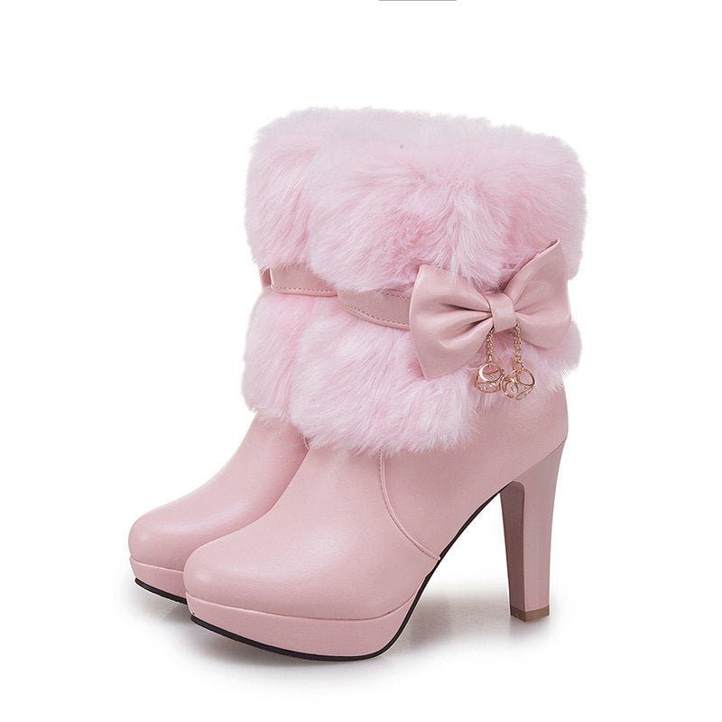 Sweet Princess Autumn And Winter Short Boots Snow Women Middle Boots Women Boots Thick Heel Short Boots $59.00 Dana Fashion Color: Pink Size: 32 Women's shoes Product category: fashion boots Applicable age: adult Upper Material: Artificial PU Inside: shor