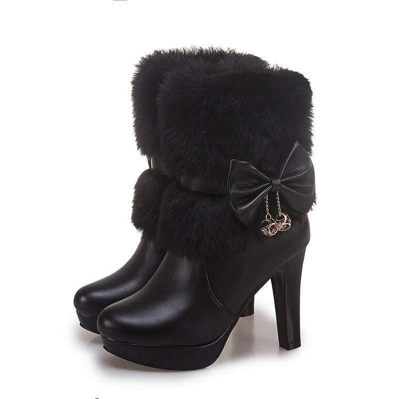 Sweet Princess Autumn And Winter Short Boots Snow Women Middle Boots Women Boots Thick Heel Short Boots $59.00 Dana Fashion Color: Black Size: 32 Women's shoes Product category: fashion boots Applicable age: adult Upper Material: Artificial PU Inside: sho