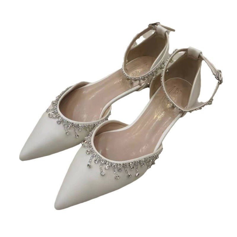 Tassel Rhinestone Decorative White Flat Shoes $79.75 Dana Fashion Color: Ivory White Size: 34 Women's shoes Product information: Lining material: Microfiber Color: Ivory White Upper height: low top Heel height: low heel (1-3CM) Heel shape: flat heel Size: