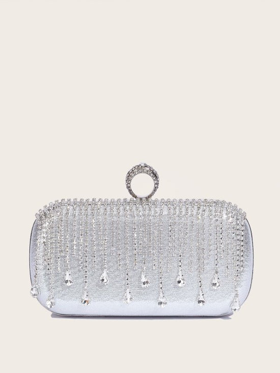 Tassle Diamond Handbag Ladies Wedding Party Portable Chain $54.89 Dana Fashion Color: Silver Size: 19x9.5x4CM Women's Bags Product information: Lined text: Polyester Applicable scenarios: Daily match Color: silver, black, gold Outer bag type: Three-dimens