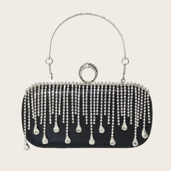 Tassle Diamond Handbag Ladies Wedding Party Portable Chain $54.89 Dana Fashion Color: Black Size: 19x9.5x4CM Women's Bags Product information: Lined text: Polyester Applicable scenarios: Daily match Color: silver, black, gold Outer bag type: Three-dimensi
