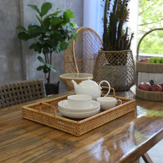 Tea Table Storage Rattan Desktop Storage Box Tray $175.00 Dana Fashion style: Large rectangle Dana's Kitchen Product information: Material: rattan Style: American shape: rectangle Applicable space: restaurant Pallet craft: weaving Number of layers: single