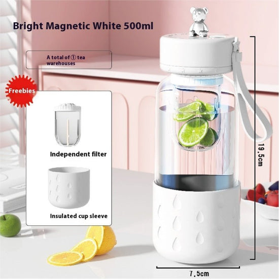 Tea Water Separation Magnetic Glass Water Cup Sealed Without Leakage Glass Tea Water Cup Infuser Tumbler Drinkware Water Bottle With Tea Filter $25.27 Dana Fashion Color: White Capacity: 500ml Dana's Kitchen Overview: Leather sleeve anti-scalding: This ma