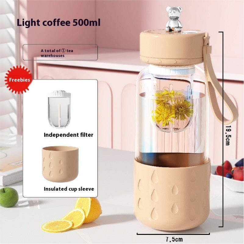 Tea Water Separation Magnetic Glass Water Cup Sealed Without Leakage Glass Tea Water Cup Infuser Tumbler Drinkware Water Bottle With Tea Filter $25.27 Dana Fashion Color: Light Brown Capacity: 500ml Dana's Kitchen Overview: Leather sleeve anti-scalding: T