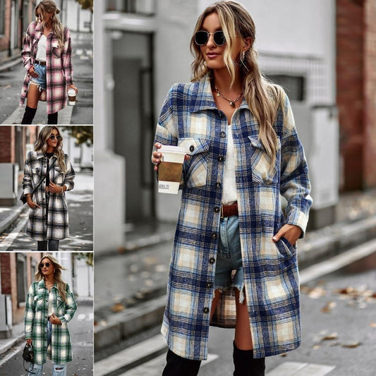 Temperament Leisure Long Plaid Tup Cardigan CoatDana FashionDana Fashion{{ product_title Women's clothing }} - Dana Fashion