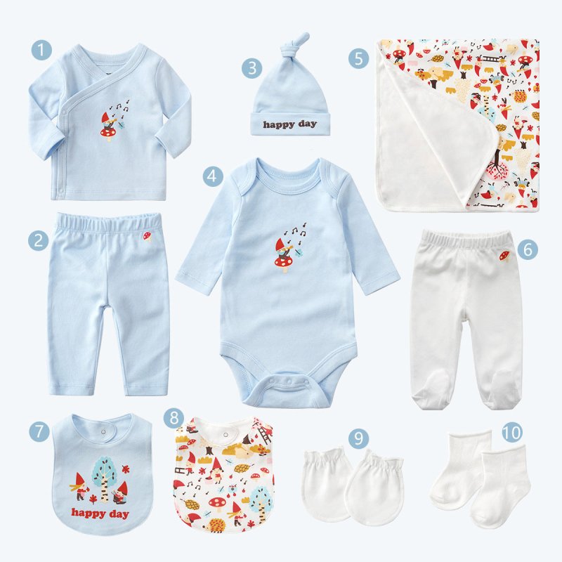 Ten-piece Set Of Maternal And Child Supplies Full Moon Baby Gifts $79.41 Dana Fashion Color: Blue Baby Clothing Product information: Style: all-match Applicable gender: neutral/male and female Gift box content: clothing + accessories / supplies Thickness: