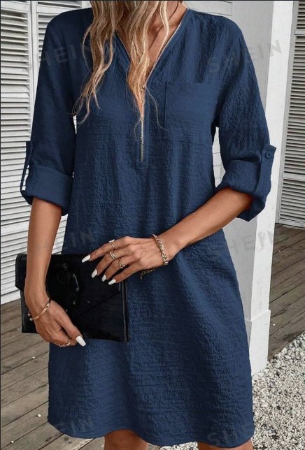 Textured Zipper Half-Buttoned Dress With Patch Pockets $25.03 Dana Fashion Color: Army Green Size: 2XL Women's clothing المواد: نسيج منسوج التركيب: 98% بوليستر، 2% إيلاستن تعليمات العناية: غسيل آلي أو تنظيف جاف احترافي معلومات المقاس: S، M، L، XL، 2XL، 3X