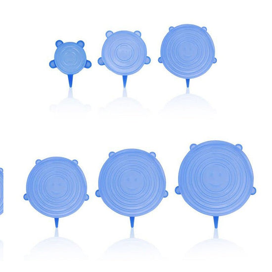 The 6-piece set of multi-functional silicone lid can be stretched to seal the fruit and vegetable lid $20.21 Dana Fashion Color: Blue rectangle style: 12pcs Dana's Kitchen Color: transparent opp bag package, pink opp bag package, blue opp bag package, box