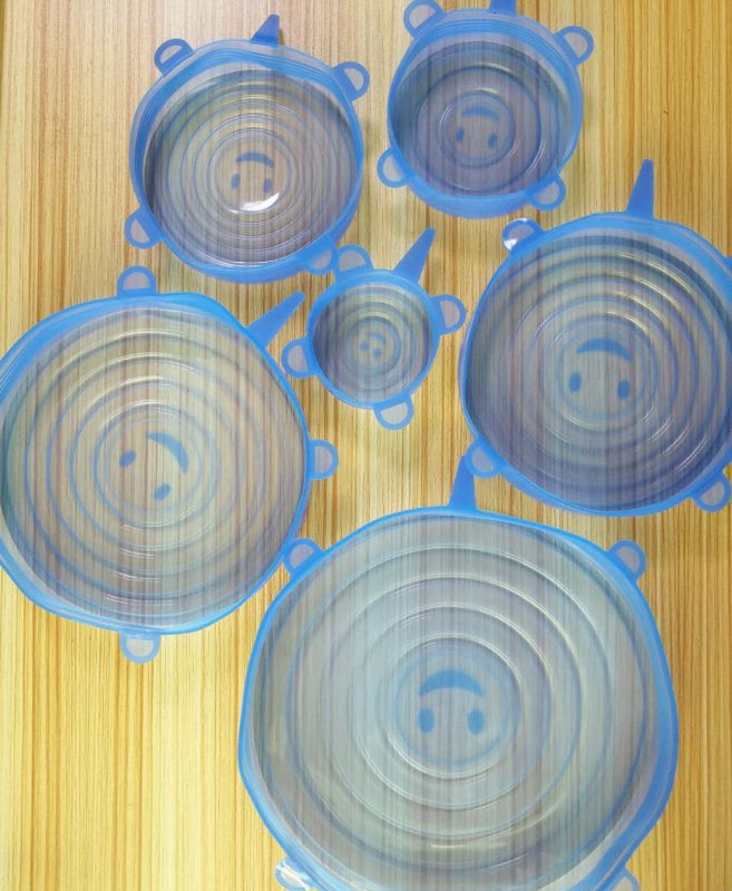 The 6-piece set of multi-functional silicone lid can be stretched to seal the fruit and vegetable lid $10.50 Dana Fashion Color: Blue style: 6pc Bundle Dana's Kitchen Color: transparent opp bag package, pink opp bag package, blue opp bag package, box pack