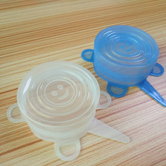 The 6-piece set of multi-functional silicone lid can be stretched to seal the fruit and vegetable lid $20.21 Dana Fashion Color: Blue rectangle style: 12pcs Dana's Kitchen Color: transparent opp bag package, pink opp bag package, blue opp bag package, box