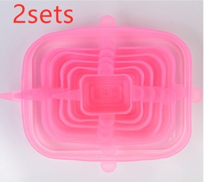 The 6-piece set of multi-functional silicone lid can be stretched to seal the fruit and vegetable lid $20.21 Dana Fashion Color: Pink rectangle style: 12pcs Dana's Kitchen Color: transparent opp bag package, pink opp bag package, blue opp bag package, box