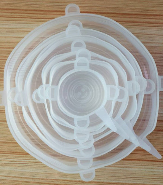 The 6-piece set of multi-functional silicone lid can be stretched to seal the fruit and vegetable lid $20.21 Dana Fashion Color: Blue rectangle style: 12pcs Dana's Kitchen Color: transparent opp bag package, pink opp bag package, blue opp bag package, box