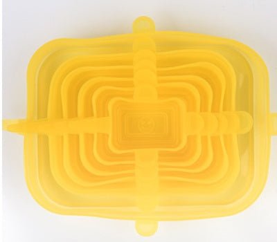 The 6-piece set of multi-functional silicone lid can be stretched to seal the fruit and vegetable lid $11.97 Dana Fashion Color: Yellow rectangle style: 6pc Dana's Kitchen Color: transparent opp bag package, pink opp bag package, blue opp bag package, box