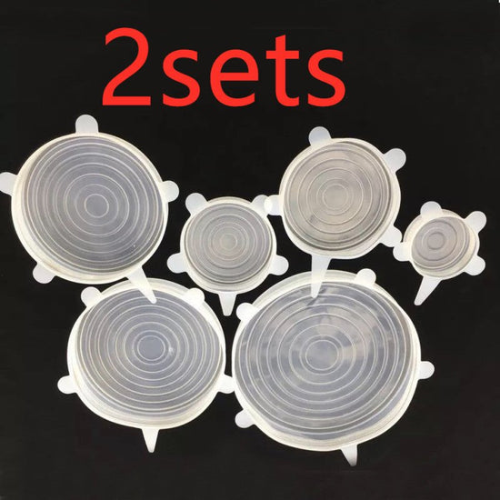 The 6-piece set of multi-functional silicone lid can be stretched to seal the fruit and vegetable lid $17.27 Dana Fashion Color: Transparent style: 12pcs Dana's Kitchen Color: transparent opp bag package, pink opp bag package, blue opp bag package, box pa