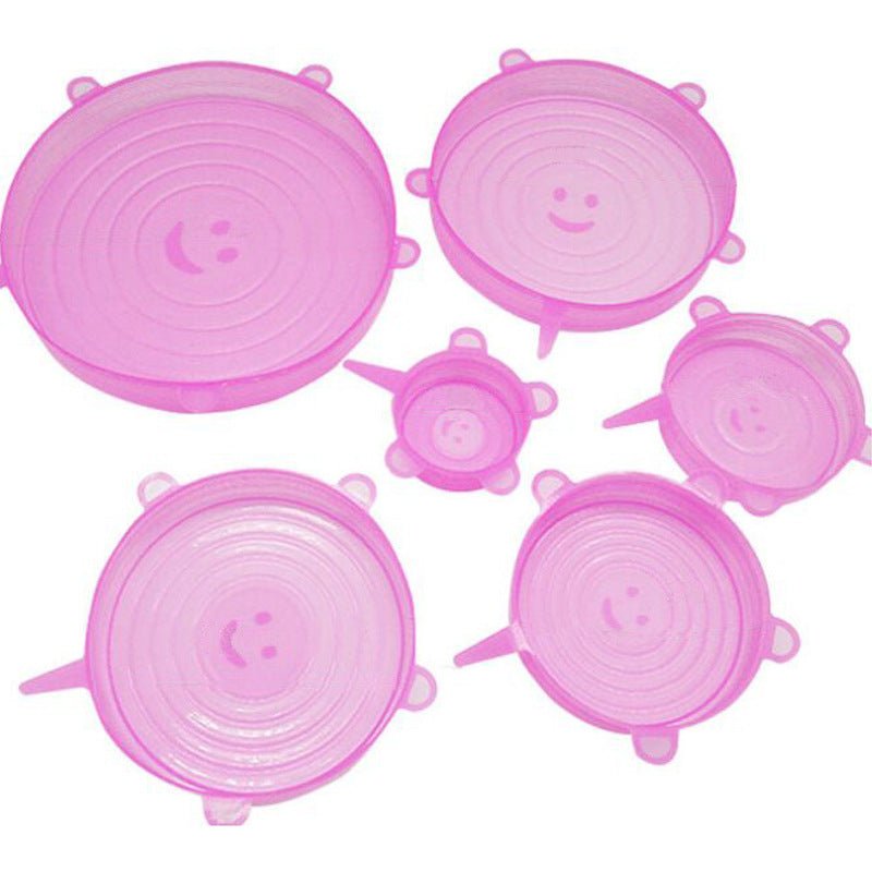 The 6-piece set of multi-functional silicone lid can be stretched to seal the fruit and vegetable lid $10.50 Dana Fashion Color: Pink style: 6pc Bundle Dana's Kitchen Color: transparent opp bag package, pink opp bag package, blue opp bag package, box pack