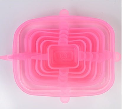 The 6-piece set of multi-functional silicone lid can be stretched to seal the fruit and vegetable lid $11.97 Dana Fashion Color: Pink rectangle style: 6pc Dana's Kitchen Color: transparent opp bag package, pink opp bag package, blue opp bag package, box p