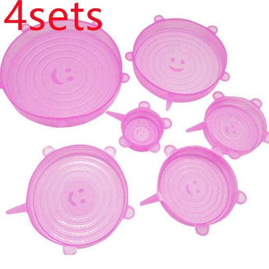 The 6-piece set of multi-functional silicone lid can be stretched to seal the fruit and vegetable lid $30.65 Dana Fashion Color: Pink style: 24pc Bundle Dana's Kitchen Color: transparent opp bag package, pink opp bag package, blue opp bag package, box pac