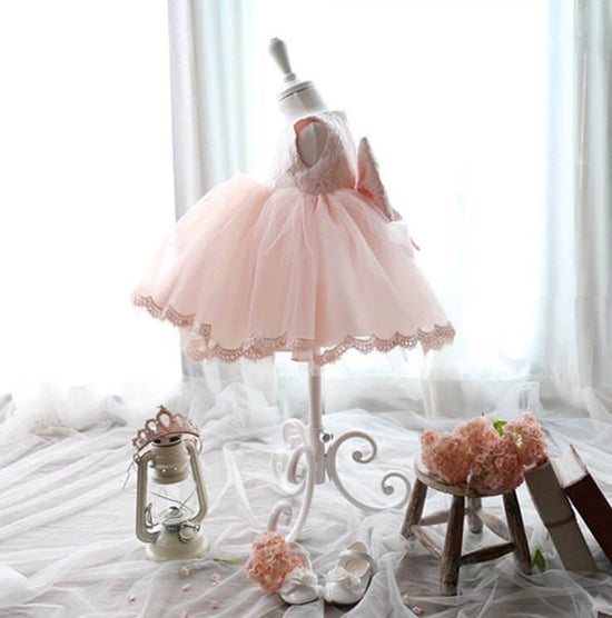 The new baby Bow Dress Dress Age 0-2 years old baby full moon child gauze skirt $26.99 Dana Fashion Color: Blue Size: L Baby Clothing 1