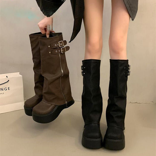 Thick Bottom Autumn And Winter Below The Knee Boots Women $49.99 Dana Fashion Color: Black Size: 35 Women's shoes Product information: Pattern: solid color Toe holder shape: round head Color: Black upgraded version, Brown upgraded version Shoe Upper mater