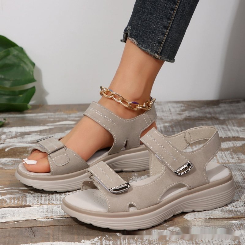 Thick Bottom Casual Strap Velcro Sandals $37.05 Dana Fashion Color: Light Gray Size: 36 Women's shoes Product information: Lining material: PU Toe holder shape: round head Color: light gray, dark blue black, brown, light blue Shoe Upper material: PU Size: