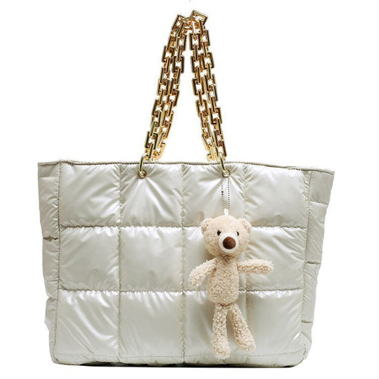 Thick Chain Tote Bags for Women Leather Big Shoulder Bag Ladies Large Capacity Shopper Purse Luxury Handbag $45.50 Dana Fashion Color: White Women's Bags Overview Great for on the go, bring this suede-lined organizer's dream on your arm wherever the day t