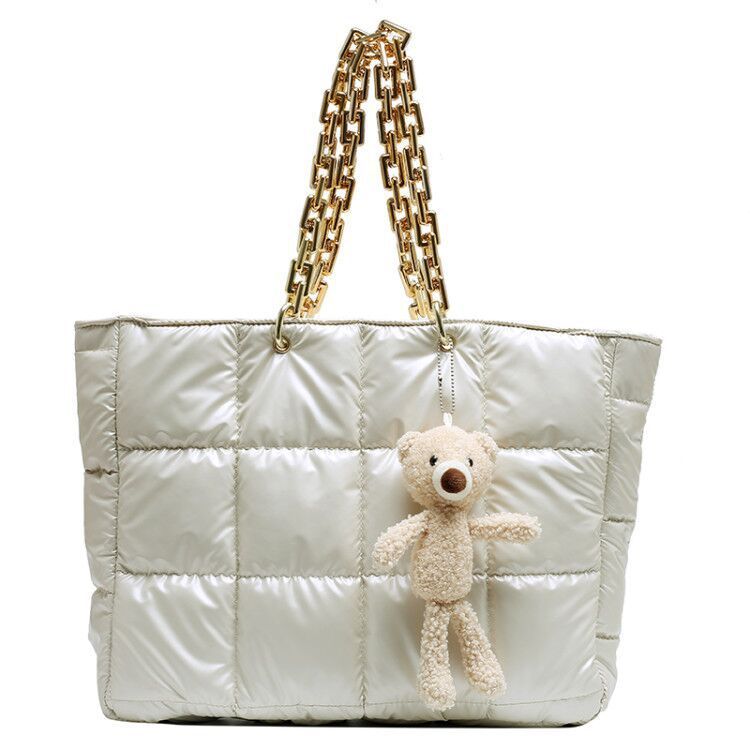 Thick Chain Tote Bags for Women Leather Big Shoulder Bag Ladies Large Capacity Shopper Purse Luxury Handbag $45.50 Dana Fashion Color: White Women's Bags Overview Great for on the go, bring this suede-lined organizer's dream on your arm wherever the day t