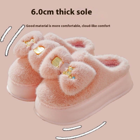 Thick-soled Cotton Slippers Women's Winter Bowknot Plush $45.50 Dana Fashion Color: Green Size: 36 To 37 Women's shoes Product information: Pattern: Cartoon Lining material: Cotton Color: khaki, pink, green Heel height: 6cm With USB or not: no Size: 36-37