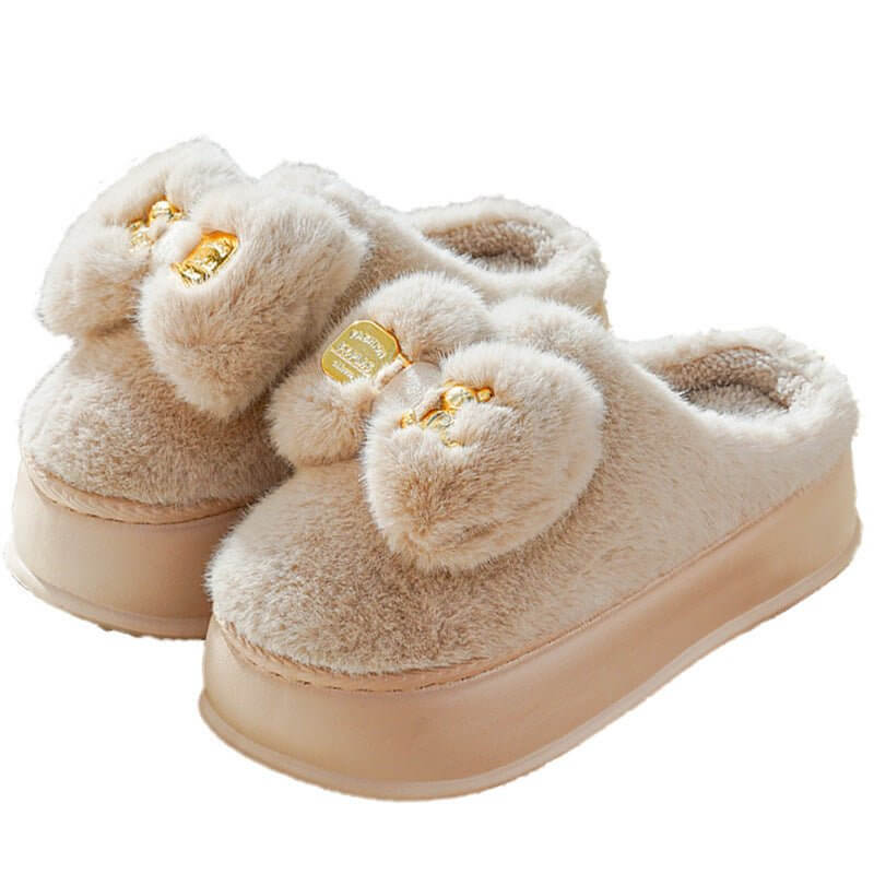 Thick-soled Cotton Slippers Women's Winter Bowknot Plush $45.50 Dana Fashion Color: Green Size: 36 To 37 Women's shoes Product information: Pattern: Cartoon Lining material: Cotton Color: khaki, pink, green Heel height: 6cm With USB or not: no Size: 36-37