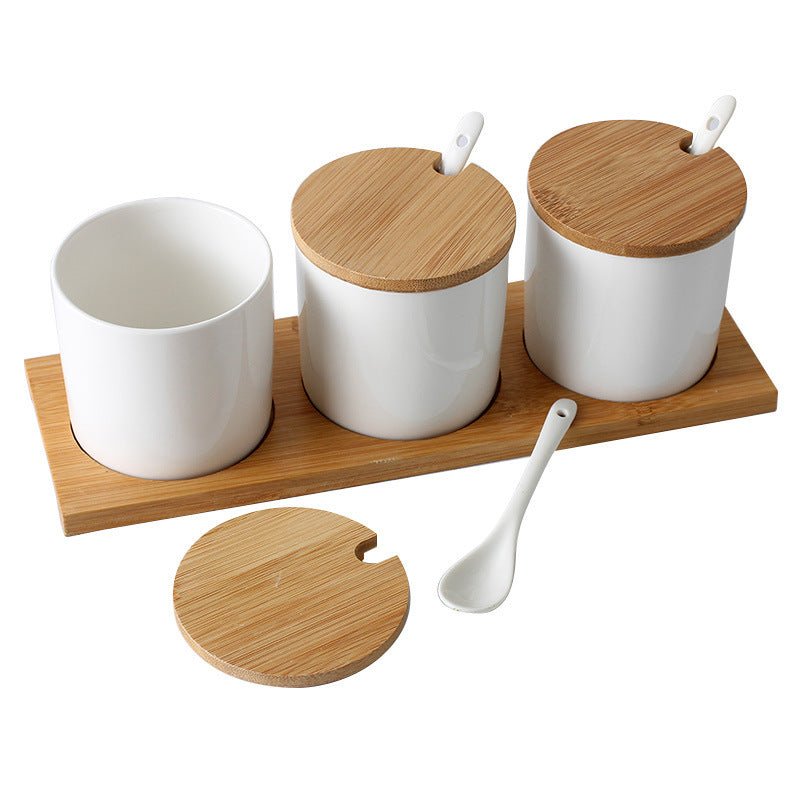Three-Piece Ceramic Seasoning Jar With Lid $38.88 Dana Fashion style: Pure white Size: 3pcs Dana's Kitchen Product information: Material: Ceramic Type of seasoning that can be loaded: solid seasoning Specifications: set of three small pots of marble, set