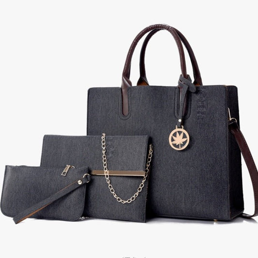 Three-piece Handbag Shoulder Crossbody $54.36 Dana Fashion Color: Black Women's Bags Product information: Lining texture: Polyester Applicable scenario: Daily configuration Color: yellow, black, dark blue, denim blue, gray Outer bag type: Sandwich pocket
