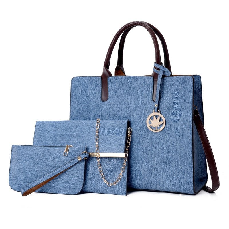 Three-piece Handbag Shoulder Crossbody $54.36 Dana Fashion Color: Black Women's Bags Product information: Lining texture: Polyester Applicable scenario: Daily configuration Color: yellow, black, dark blue, denim blue, gray Outer bag type: Sandwich pocket