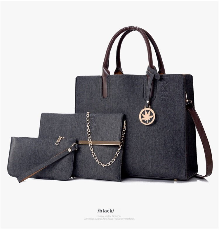 Three-piece Handbag Shoulder Crossbody $54.36 Dana Fashion Color: Black Women's Bags Product information: Lining texture: Polyester Applicable scenario: Daily configuration Color: yellow, black, dark blue, denim blue, gray Outer bag type: Sandwich pocket