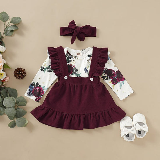 Three-piece set of baby and toddler flower print straps $22.80 Dana Fashion Color: Red Size: 100cm Baby Clothing Product information: Fabric composition: polyester fiber (polyester) Main fabric ingredient content: 95 (%) Security level: Class B Skirt cate