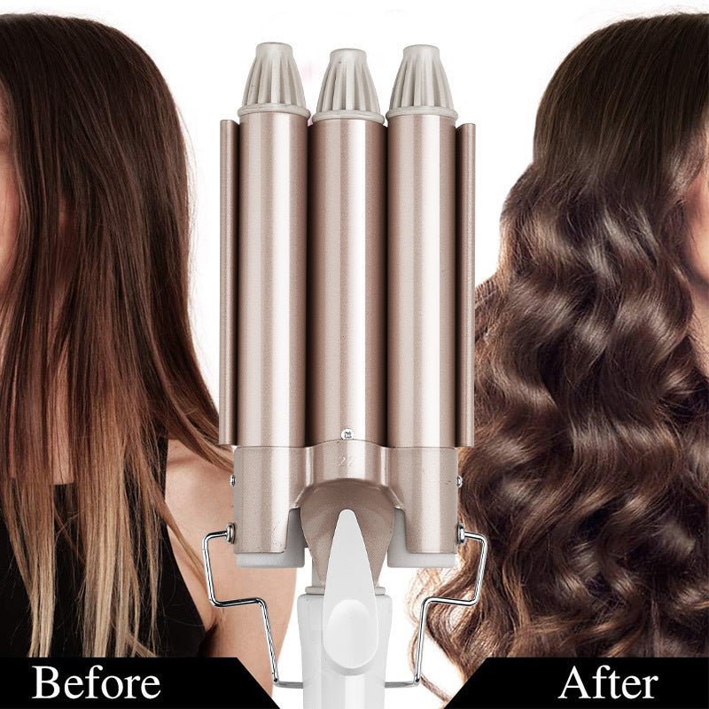 Three-tube curling iron $41.32 Dana Fashion Size: 22mm style: EU Beauty Tools Product size: 22mm, 25mm Product name: three-tube egg roll curling iron Product voltage: 100-240V 50/60Hz Product power: 30-50W Temperature gear position: 2 gear temperature adj